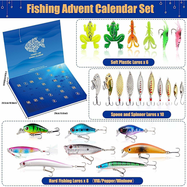 Jul fiskeset kassett fiske adventskalender blind box fiskeutrustning set- Perfet Set-24B