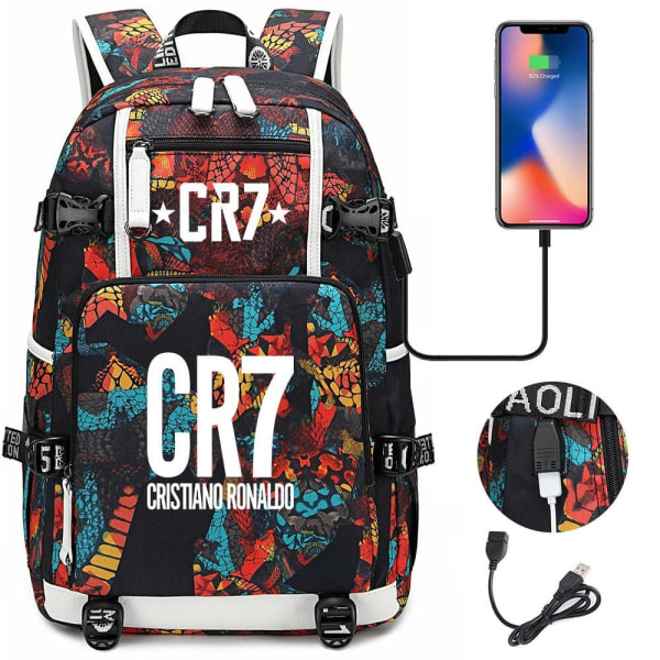 Football Star CR7 USB-opladningsrygsæk Skoletaske Travel Notebook Laptoptasker til børn-studerende - Perfet style 14