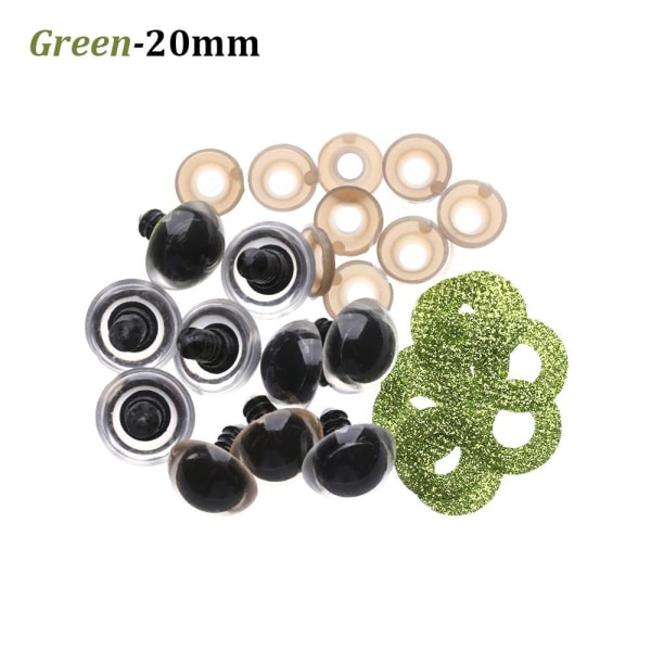 20st 16/18/20/24mm Glitter Säkerhetsögon Runda Plast GRÖN 20MM - Perfet