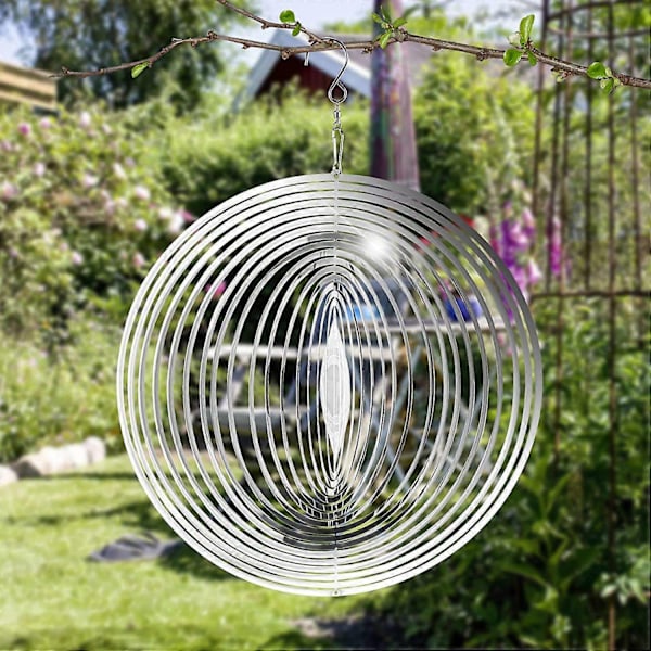 Tuulispinnerit piha- ja puutarhakoristeeksi, 3D-riippuvat tuulispinneriveistokset, kineettinen metallinen piha- ja puutarhataide ulkokoristeet - Täydellinen Silver