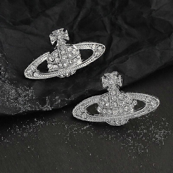 Krystall Saturn Hjerte Orb Dråpe Hengende Øredobber Rhinestone Sølv Gull - På lager - Perfekt Silver