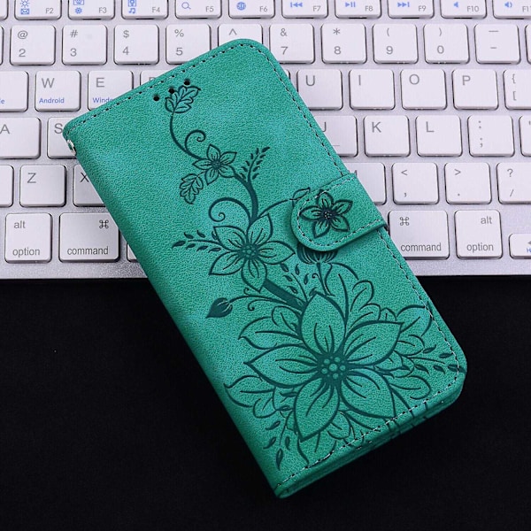 Kotelo yhteensopiva Xiaomi Redmi Note 11s:n kanssa, kohokuvioitu Lily-läppälompakko, ensiluokkainen PU-nahkakansi korttipidikkeellä - Perfet Green