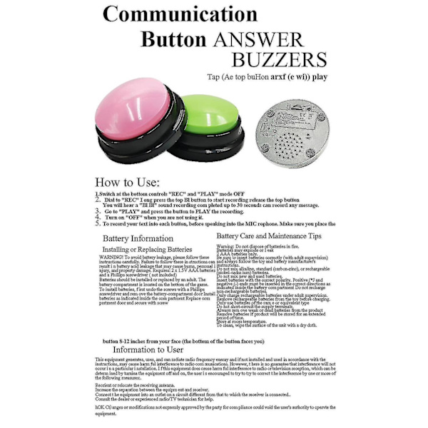 Inspelningsbar Pratknapp 30 Sekunder Röstinspelningsknapp Husdjur Talträning Buzzers-Perfekt violet