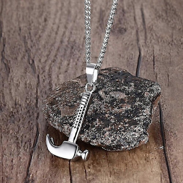Halskje med gullhammer i rustfritt stål - Gave til menn, reparatører - Unisex smykke - Perfekt