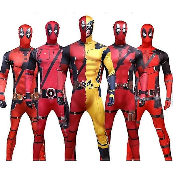 Superhelt Deadpool Kostume til Voksne og Børn - Halloween Rollespil Bodysuit Strømpebukser med Tilbehør - Perfekt 170 cm