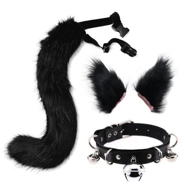 Cat Ears and Werewolf Animal Tail Cosplay Kostym - Perfet black 50cm