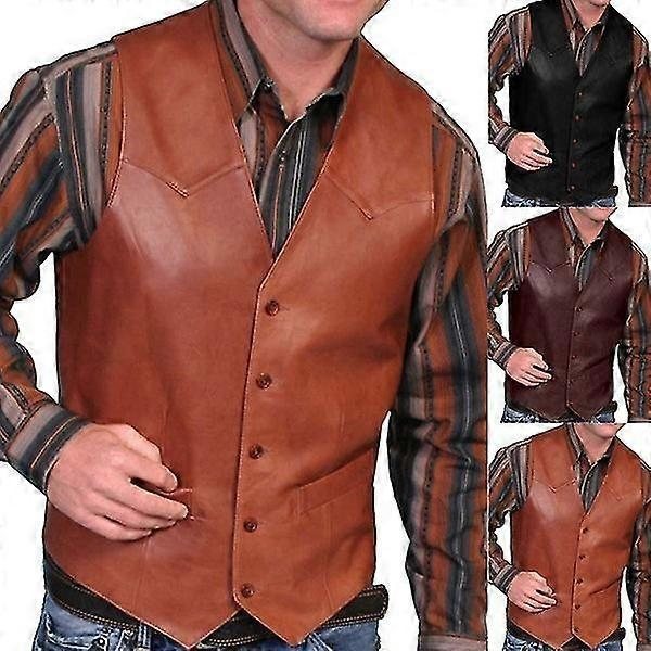 Mænds Motorcykel Lædervest Casual Mænds Lædervest G-Perfet RED M