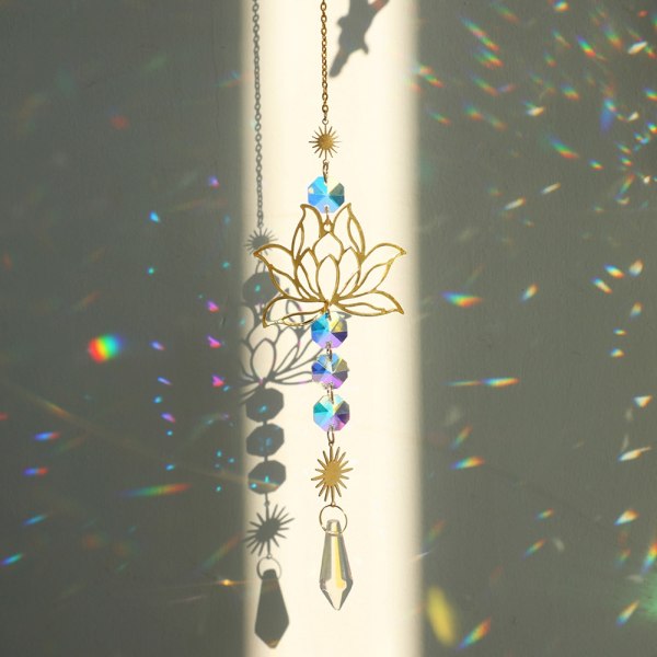 Lotus Sun Catcher Chakra Hængende krystaller Regnbue Suncatcher Charm Farvet glas Prisme Sun Catchers Vindueshave Boligindretning- Perfet