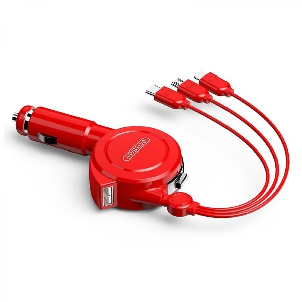 Veeki Quick Charge billader, billaderadapter med to porter med strekkbar kabel og 3 i 1 hurtigladekabel for iPhone 13/ pro Max/ pro, 12/
