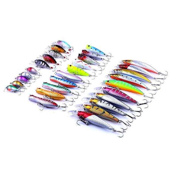 30 fiskesluk wobbler, Minnow blandet, Spinnare- Perfet multicolor