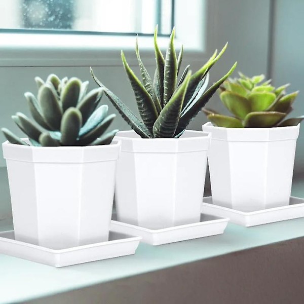 5 st. Kvadratiska Blomkrukafat i Plast för att Fånga Överskottsvatten och Jordspill - Perfekt för Inomhusväxter White 12Inch