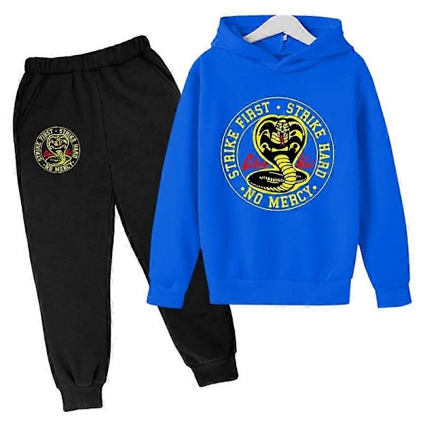 Forår Efterår Drenge Casual Cobra Kai Print Langærmet Pullover Hættetrøje+Bukser Tøj 2 STK Træningsdragt 4-14 År Pige Drenge Tøj-Perfet 6T 7