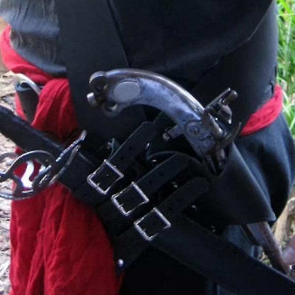 Medeltida Läder Axelrem Svärd Flintlås Pistolhölster Steampunk Riddare Piratdräkt Larp Cutlass Slida Grod Baldric-Perfet black