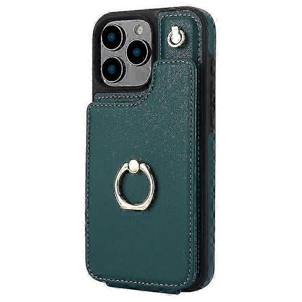Kompatibel med iPhone 16 Pro Max Cover Kortholder Støtteben PU+TPU Telefon Cover med Skulderrem - Perfekt Blackish Green
