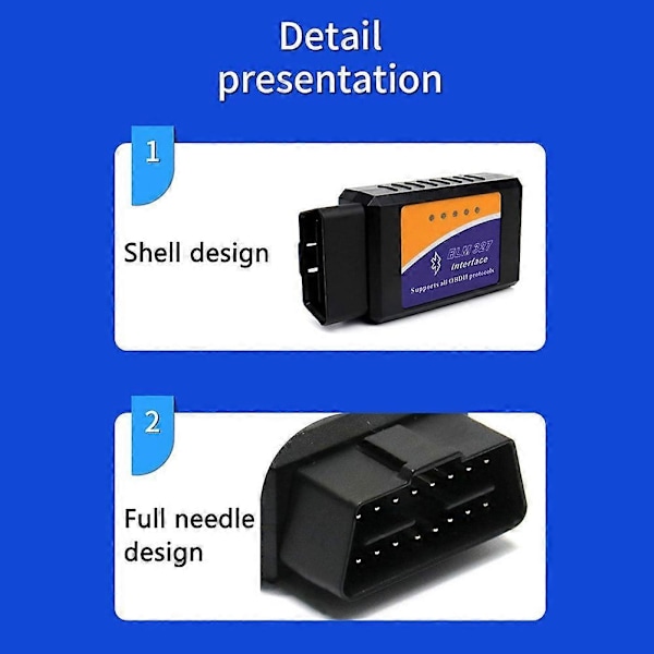 Bluetooth ELM327 OBD2 Skanner V1.5 - Bil Diagnostisk verktøy for Android /IOS, Les/Slett Koder, Sanntidsdata, Støtter Alle OBDII Protokoller-Perfekt