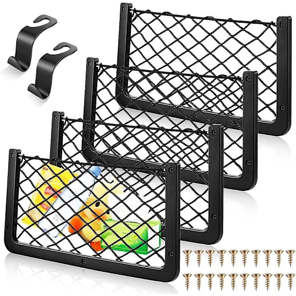 Förvaringsnät för husbilar, 4-pack Lastnät Bilförvaringsnät Husbil Van Förvaringslösningar med Plastram Elastiskt Nätväska -Perfekt with 2 Hooks