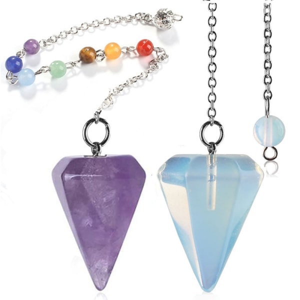 Flower of Life Dowsing Pendel for Divination Cone Natural Cry - Perfet Amethyst 7 Chakra chain