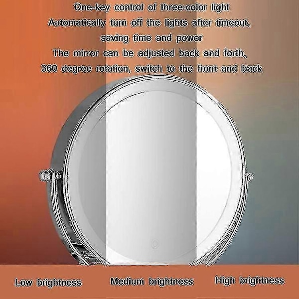 8 tommer vægmonteret dobbeltsidet makeup spejl LED tre-tonet lys badeværelsesspejl - Perfekt USB Charging Silver Triple Magnification