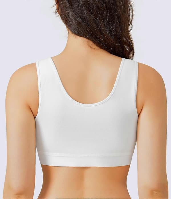Frontlukning Kompressions Trådløs Hverdags BH til Kvinder Post Surgery Posture med Bryststøttebånd - Perfet White Medium