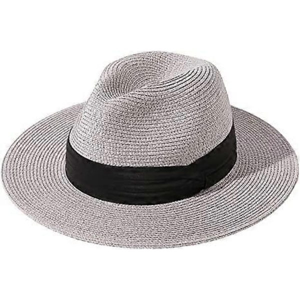 Dam Bredbrättad Panama Solhatt i Strå med Rullfunktion, Bältesspänne, Fedora Strandhatt UPF50+-Perfekt