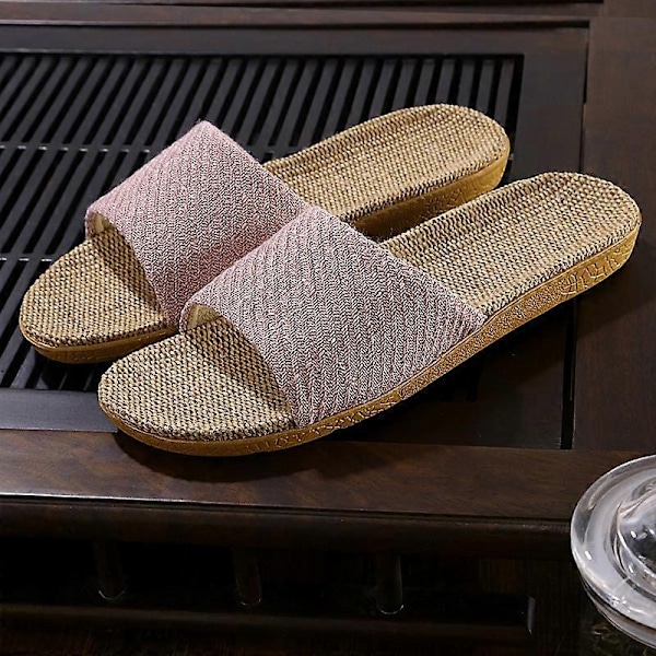 Par slippers i linned til hjemmet - tatami, trægulv, halm, rattan, sommer, skridsikker, indendørs - perfekt Light Purple 35-36