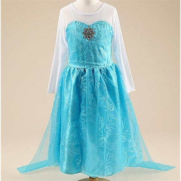 Elsa prinsessklänning +4 extra tillbehör - Perfekt LightBlue 110  cm