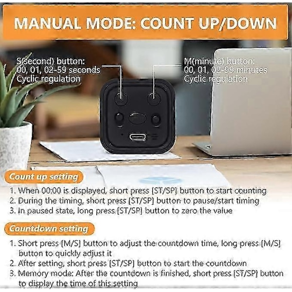 Cube Timer, Roterende Pomodoro Teknik Timer, 5/10/30/60 Minutter og Brugerdefineret Nedtælling, Produktivitets Timer med Vibration, Justerbar-Perfekt