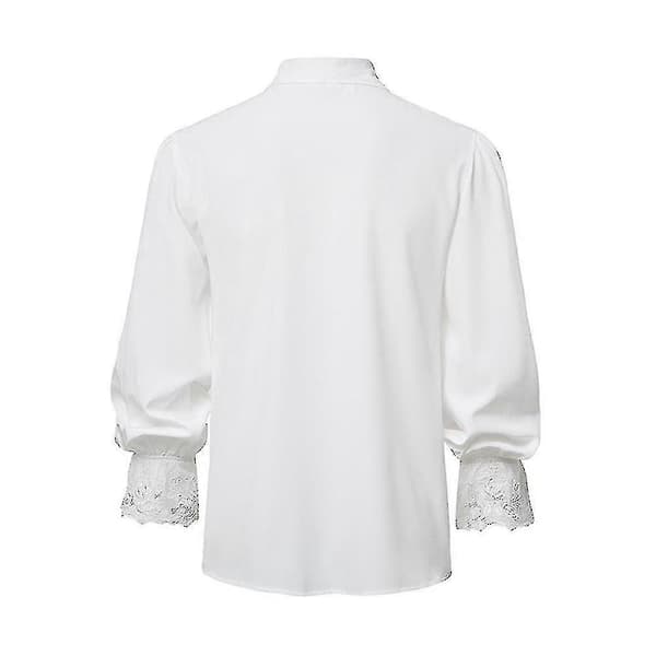 Herr Piratskjorta Vampyr Renässans Viktoriansk Gotisk Volang Medeltida Halloween Kostym Kläder toppar-Perfet White S