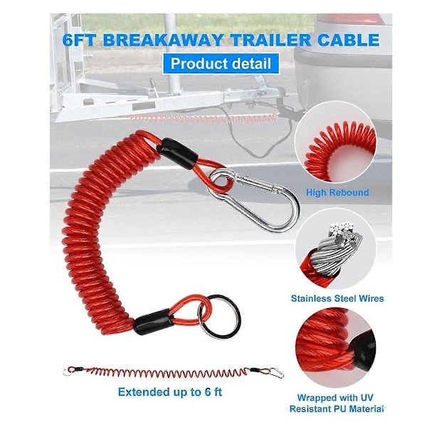 2 ST 1,8 m Brytkabel för Släpvagn, Säkerhetskabel med Fjäder för Släpvagn, Spiralvinda Kompatibel med Husbil T-Perfet