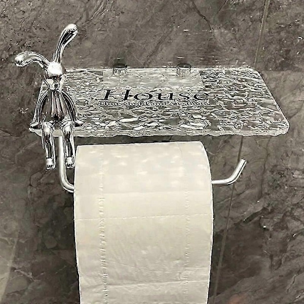 Ylellinen kultainen WC-paperiteline hyllyllä, ei lävistystä, akryylinen rullapaperiteline, pyyhekoukku, kylpyhuonetarvikkeet, kylpyhuone-Perfet Style 2 Silver