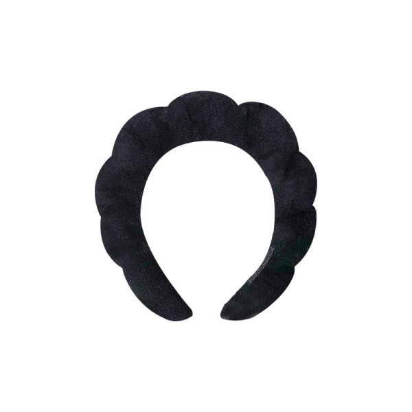 Flanell pannebånd Puffy Hair Hoop Makeup Bubble Terry Cloth Spa - Perfet Black