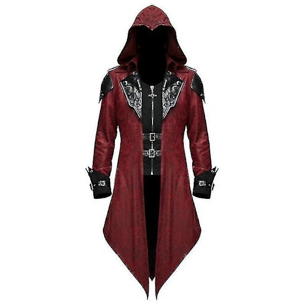 2023 Nytt Middelalder Assassin Spill Assassins Creed Cosplay Kostyme Edward Streetwear Hettestrikket Jakke Yttertøy Halloween Party Klær-Perfekt Red L