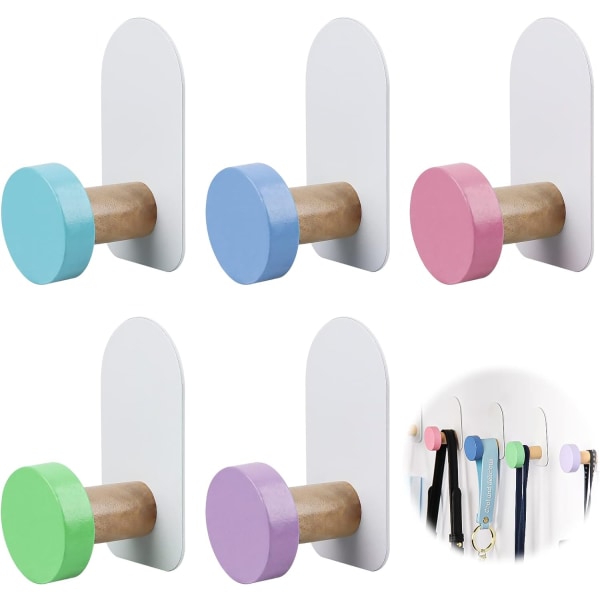 5-pack färgglada självhäftande krokar för badrum, sovrum, kök, vardagsrum, klädkrokar för barn - Perfet