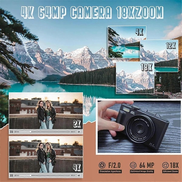 Digitaalinen valokuvauskamera 4K 18X digitaalinen zoom Vintage Vlog videonauhuri 180 kääntyvä näyttö Selfile Cam-Perfet