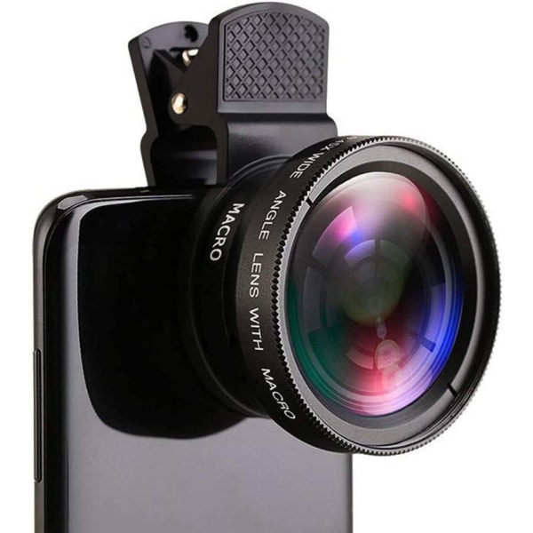 Mobiltelefonlins 0,45X vidvinkelobjektiv & 12,5X Macro HD Clip-on kameralins Universal för iPhone Samsung och de flesta - Perfet