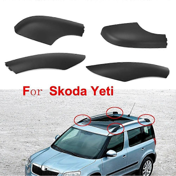 Kompatibel med Skoda Yeti SUV Främre Bakre Takräcke Skena Ändstycke Skyddskåpa Svart-Perfekt