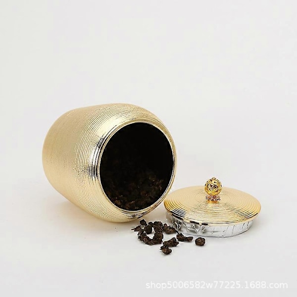 Lyxig Gyllene Keramisk Förvaringsburk Porslinsförseglad Låda Stor Kapacitet Matbehållare Kaffebönor Tekanna Hantverk Ornament Present-Perfekt