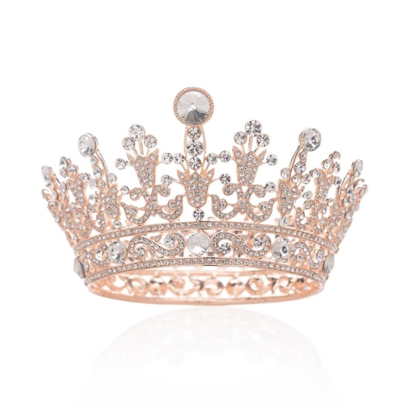Fuld rund krystal dronning krone rhinsten brude tiara festspil Prom bryllup hår smykker - Perfet
