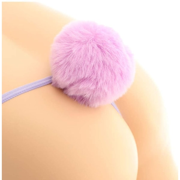 Kaise Sexiga Trosor för Kvinnor Söt Kaninsvans G-String Pälsboll Bikini T-Back Cosplay Underkläder Party Kostym Gåva-Perfekt Purple