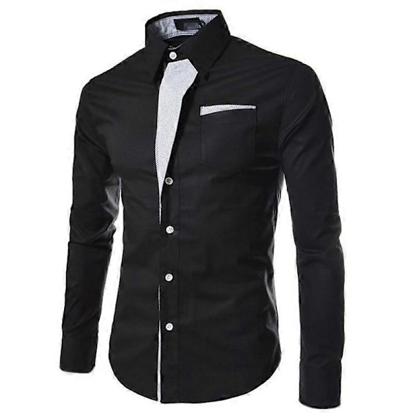 Mænds Skjorte Langærmet Casual Skjorte Langærmet Skjorte - Perfet Black XL