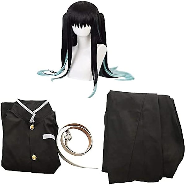 Tanjiro Cosplay-asu, Shinobu, Zenitsu, Giyuu, Muichiro - Aikuisten Halloween-asu Kimono-puku Wigillä - Täydellinen L