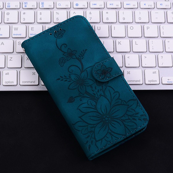 Kotelo yhteensopiva Xiaomi Redmi Note 11s:n kanssa, kohokuvioitu Lily-läppälompakko, ensiluokkainen PU-nahkakansi korttipidikkeellä - Perfet Blue