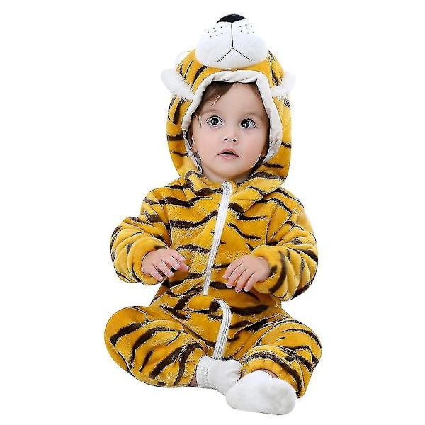 Unisex Baby Dyre Kostume Vinter Efterår Flannel Hætte Cosplay Jumpsuit-Perfet Tiger 80