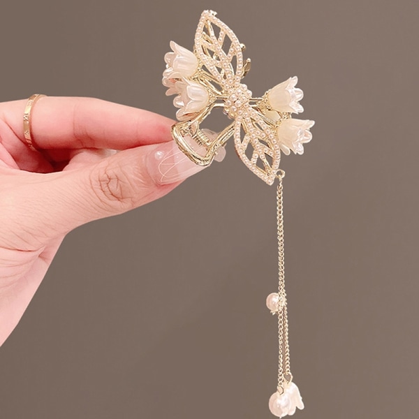 New Fashion n Bell Orchid Pearl Tofs Hairpin Bow Grab Clip Fo - Perfet