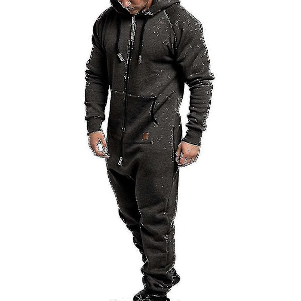 Herre En-delt Hoodie Glidelås Jumpsuit Vinter Casual Hettemønstret Jumpsuit - Perfekt Dark Grey 2XL