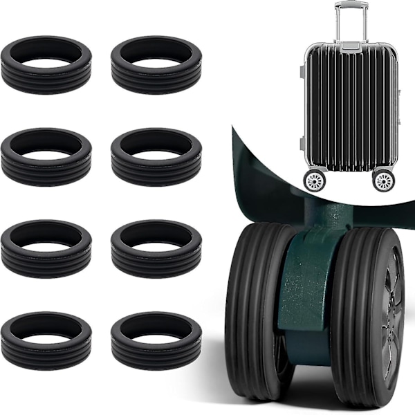 8 st. Resväskehjulsöverdrag, Resväska Skydd för Hjul, Silikon Resväska Spinner Hjulöverdrag, Minskar Buller - Perfekt Black
