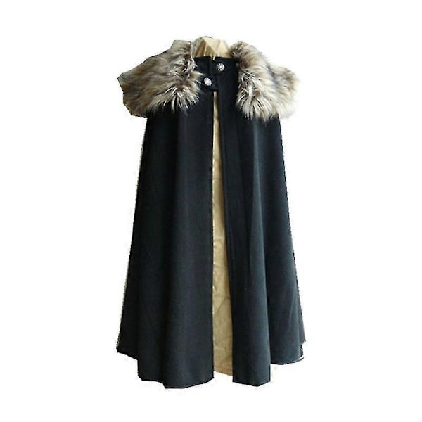 Mænds Middelalder Kostume Kappe Vinter Pels Krave Larp Viking Cosplay Kappe Frakke Høj Kvalitet Gotisk Kvinder Kappe Halloween Kostume-Perfet Navy Blue L