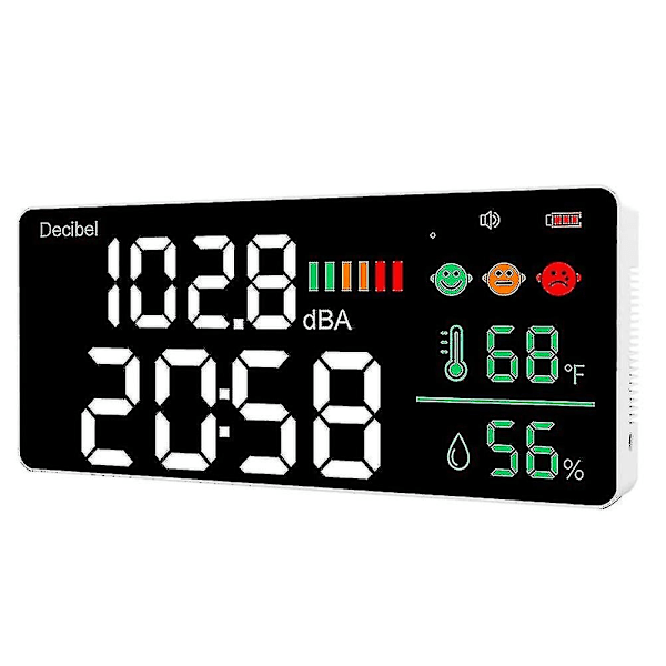 Decibelmåler Vægmontering Lydniveau Måler 30-130db Område 11 Tommer LED Display Støj Tid Temperatur-Perfekt