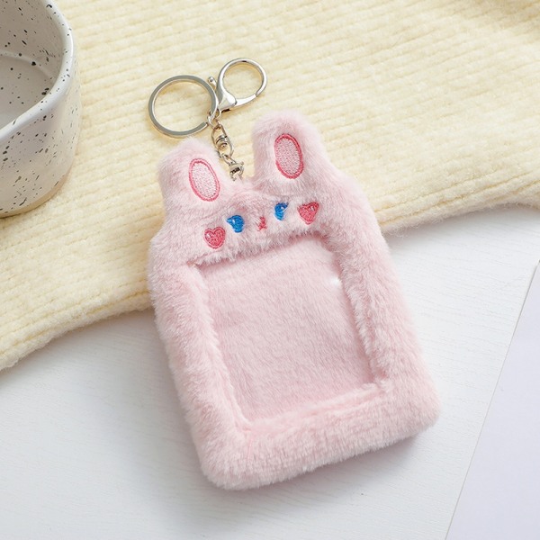 Bear Plush Photocard Holder Photo Keychain Bag anheng - Perfet Pink