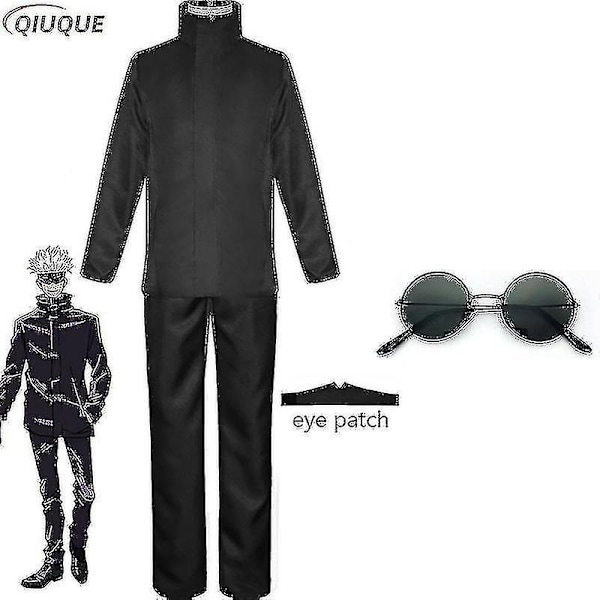 2023 - Anime Jujutsu Kaisen Gojo Satoru Cosplay-asu - Yläosa, Housut, Silmälappu, Halloween-juhliin, Miesten Uniformu, Peruukki - 1-1-Täydellinen Black Package 2 L